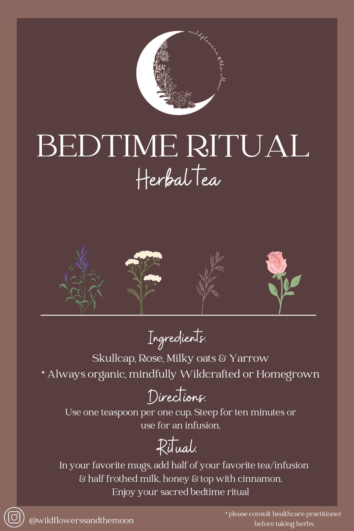 Bedtime Ritual tea - Skullcap, Rose, Milky oats & Yarrow 90-100g