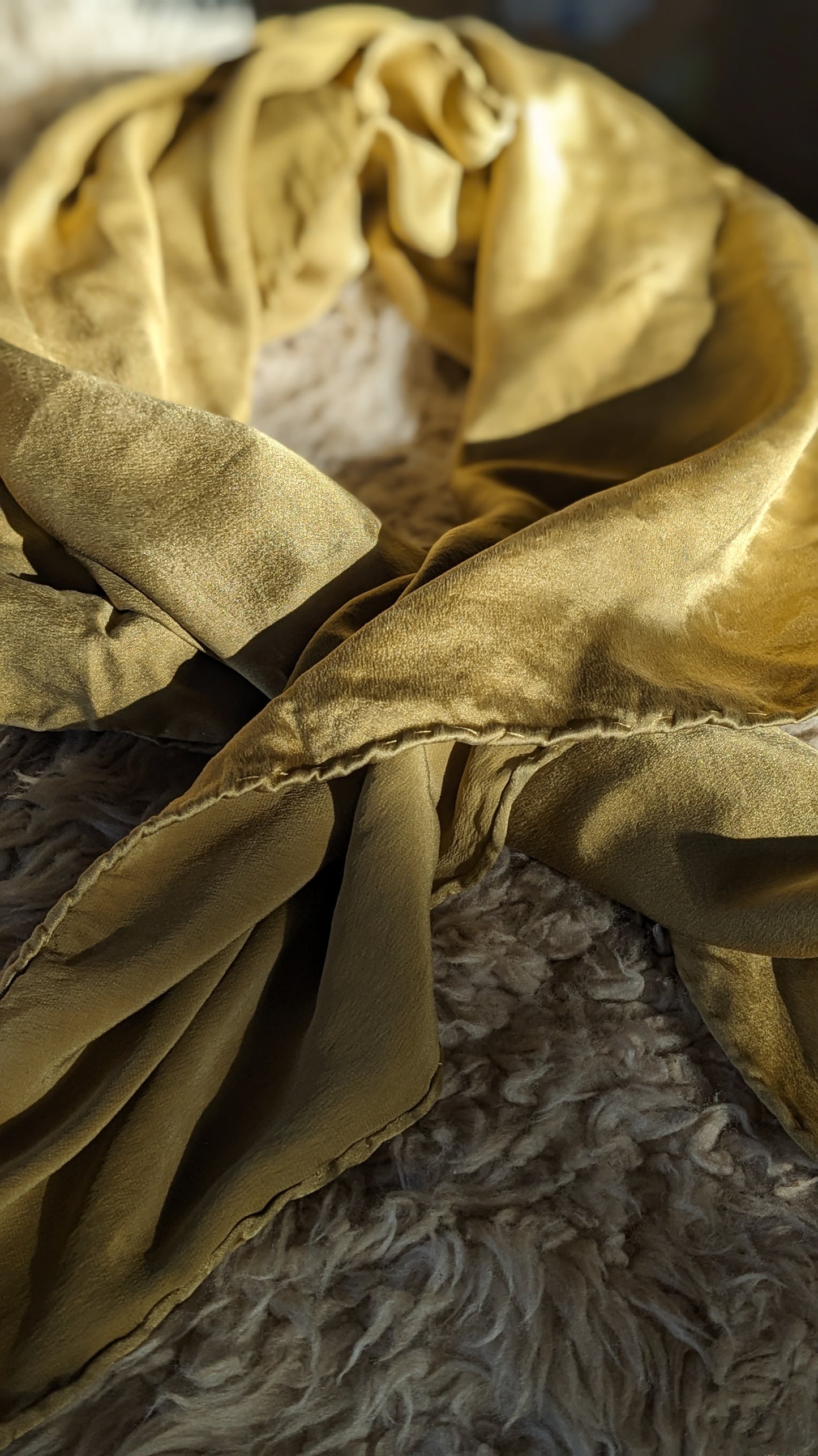 Golden Mustard Charmeuse silk scarf 35 x 35